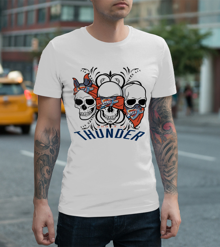 Oklahoma City Thunder Three Skull Bandana OKC T-Shirt