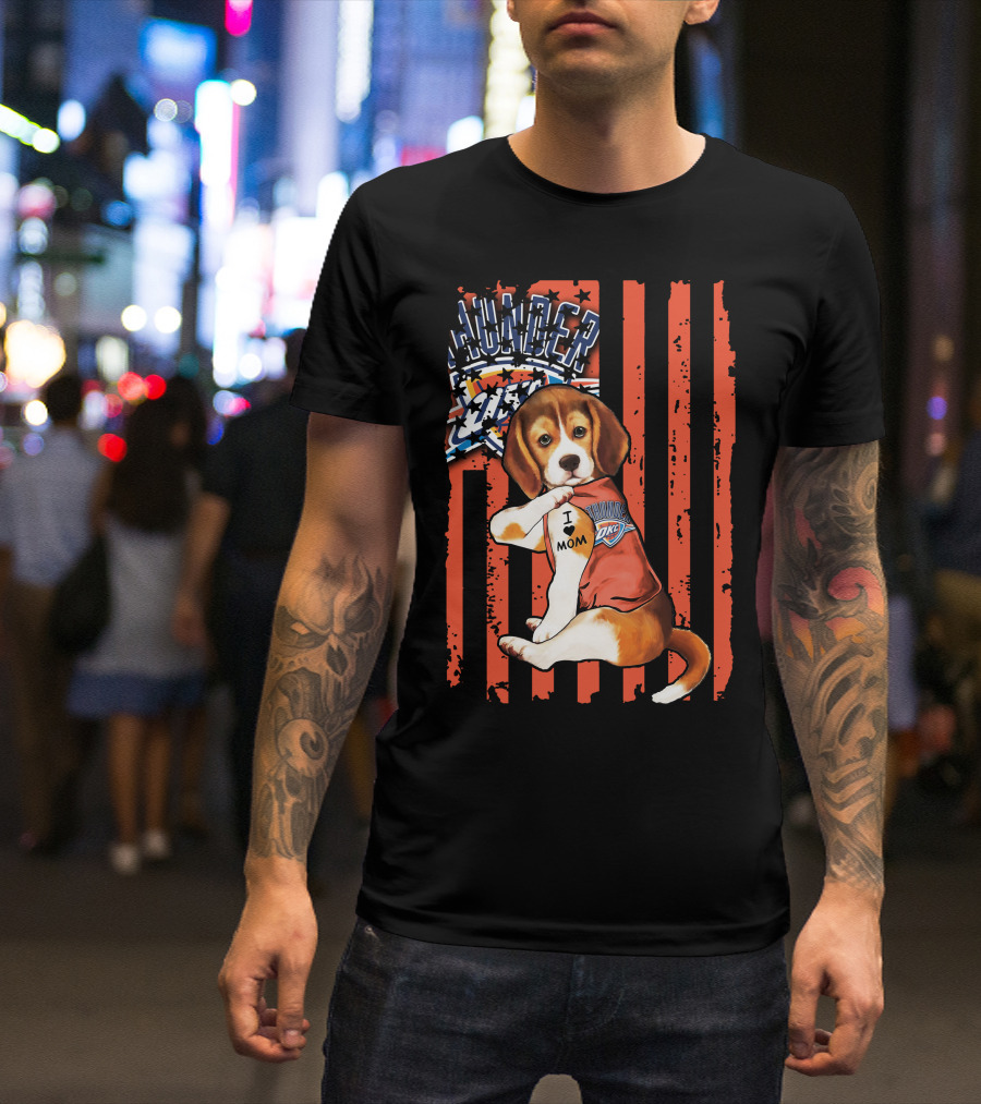Oklahoma City Thunder Beagle Puppy Tattoo I Love Mom T-Shirt