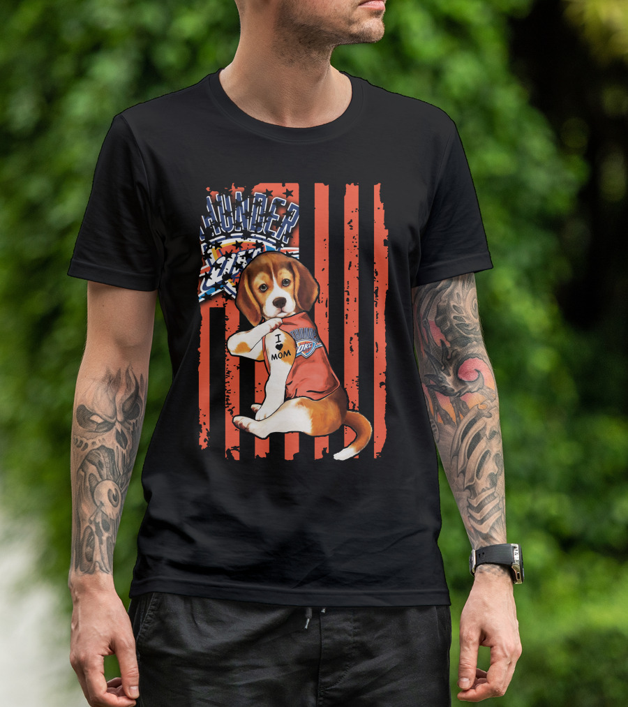 Oklahoma City Thunder Beagle Puppy Tattoo I Love Mom T-Shirt