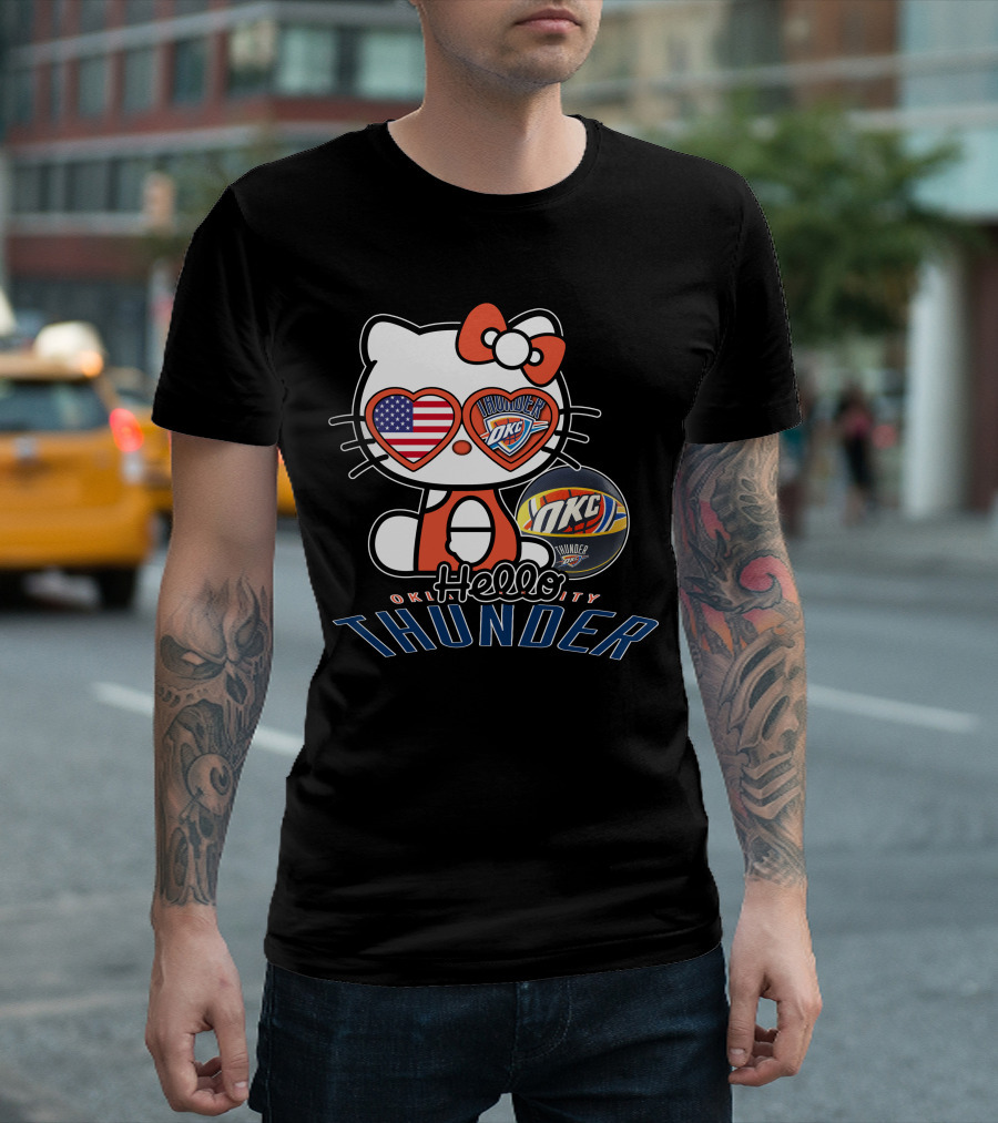 Hello Kitty Oklahoma City Thunder OKC Basketball USA Flag T-Shirt
