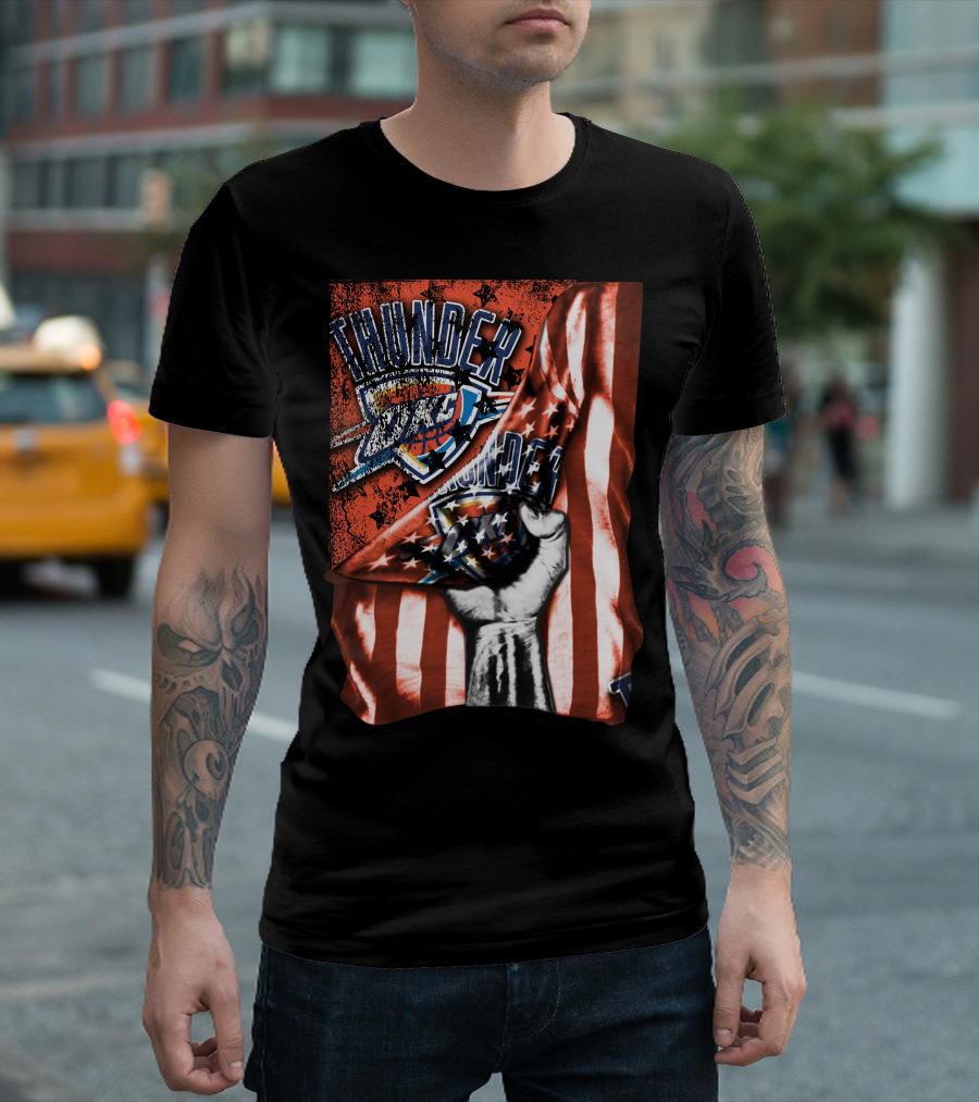 Thunder OKC Basketball Flag Grunge Print T-Shirt