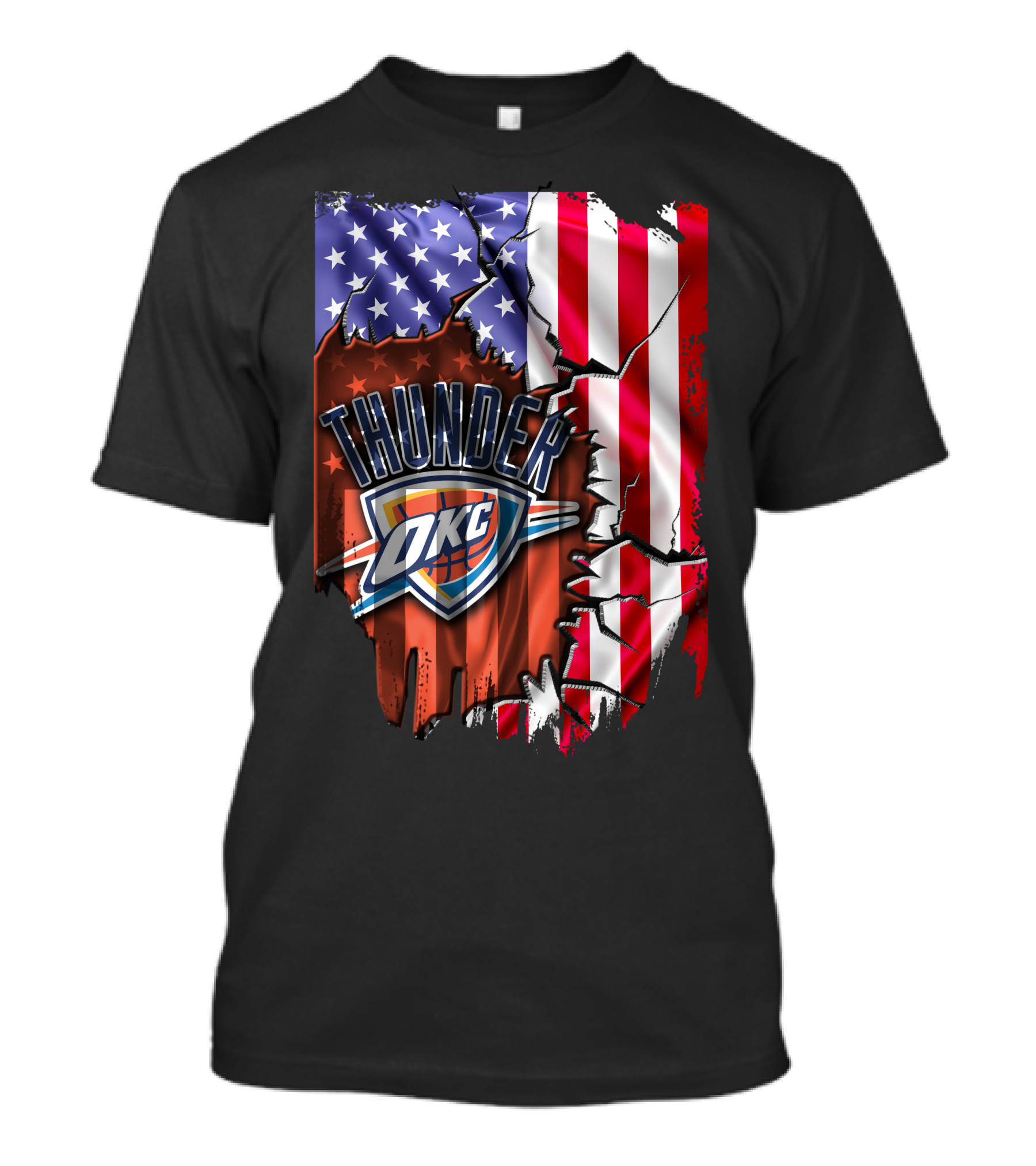 USA Flag Rip With Oklahoma City Thunder OKC Basketball T-Shirt