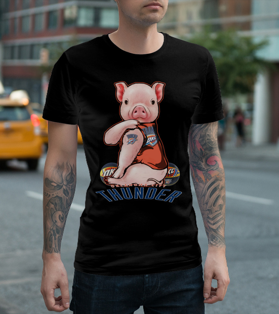 Pig Wearing Oklahoma City Thunder Basketball Jersey T-Shirt