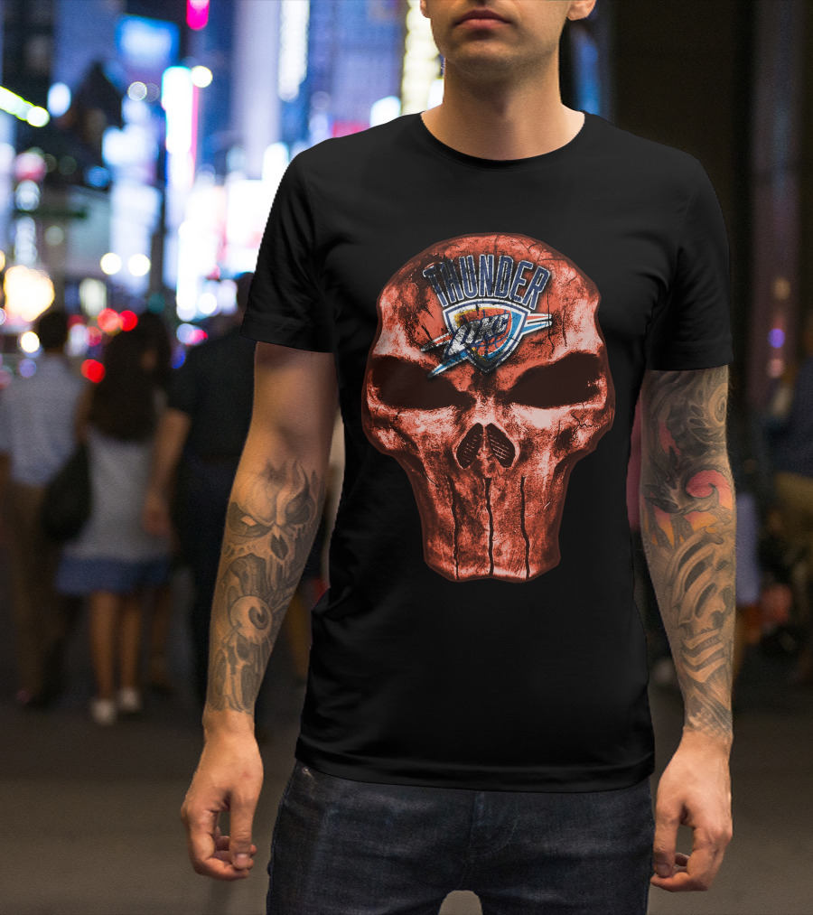 Skull Oklahoma City Thunder Logo Thunder T-Shirt