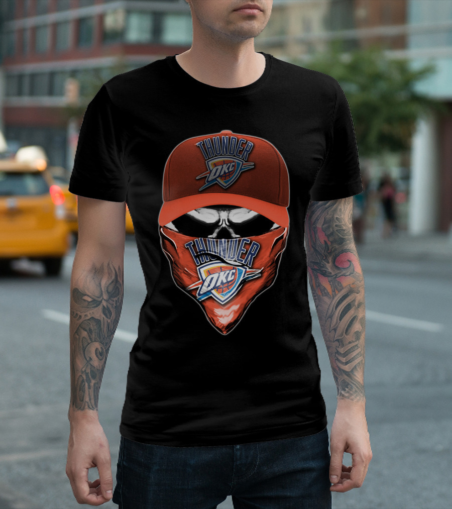 Thunder OKC Skull Basketball Fan Mask T-Shirt