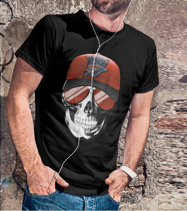 Skull With Oklahoma City Thunder Cap And Sunglasses T-Shirt