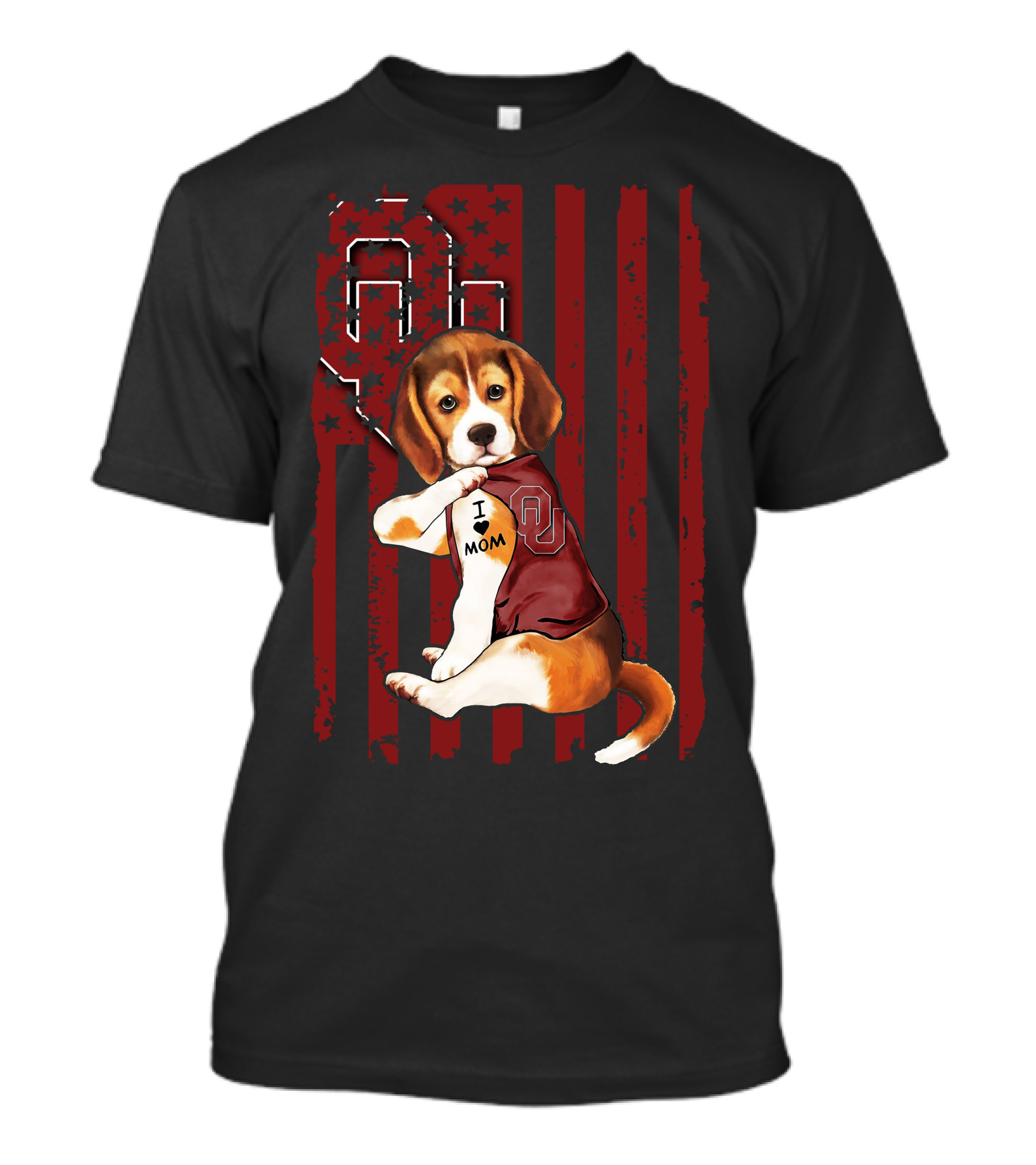 Beagle Puppy I Love Mom Oklahoma Sooners OU Red Stripes Stars T-Shirt