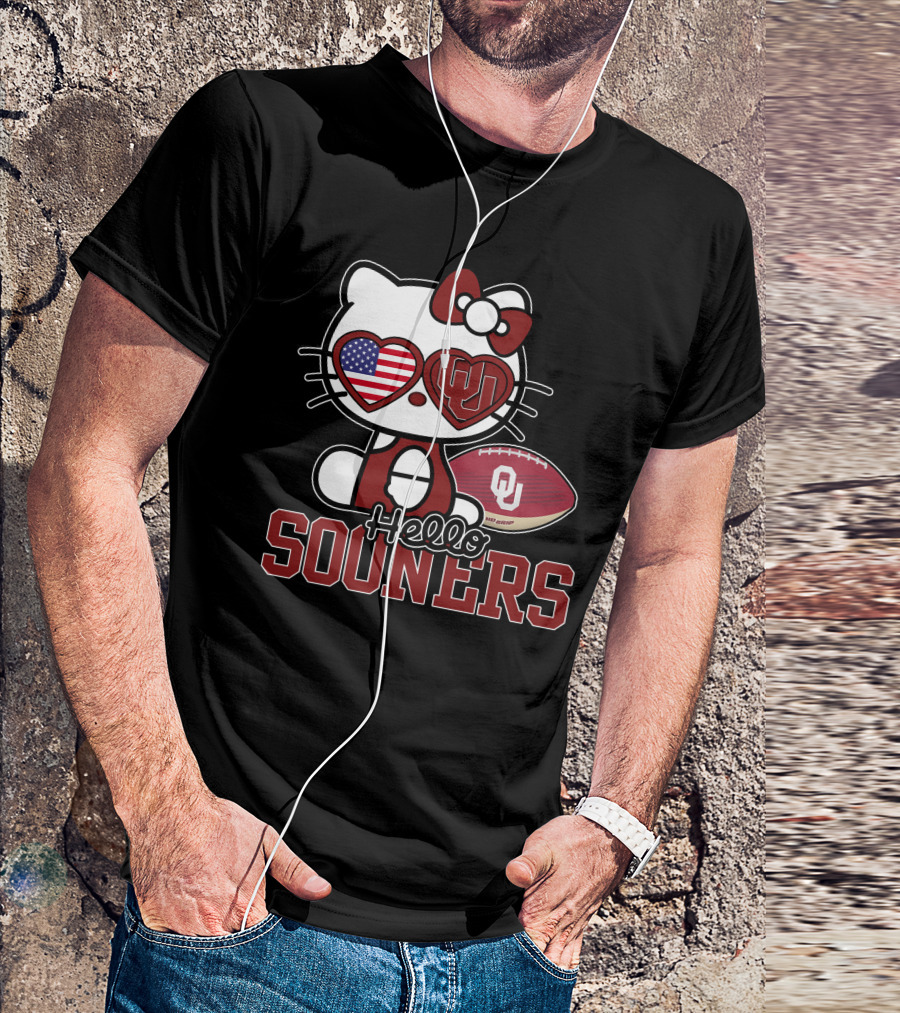 Hello Kitty Oklahoma Sooners Football American Flag T-Shirt