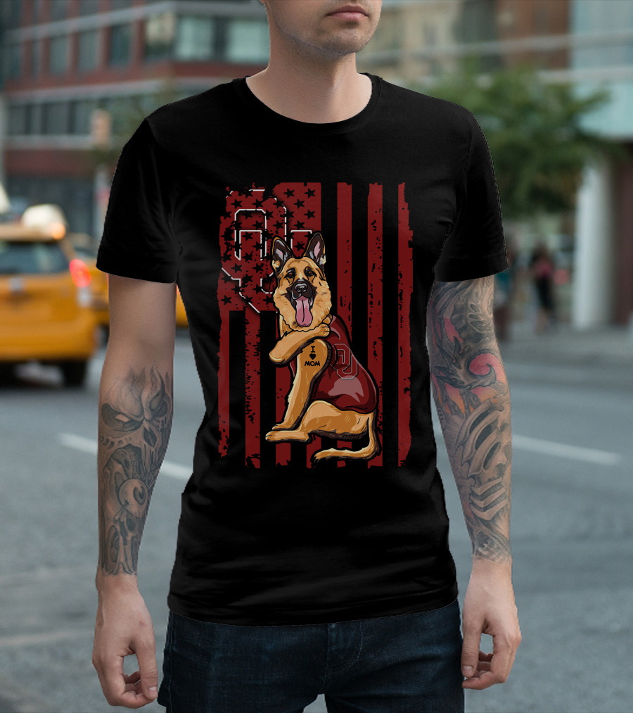 German Shepherd OU Oklahoma Sooners Vintage Flag Tattoo T-Shirt