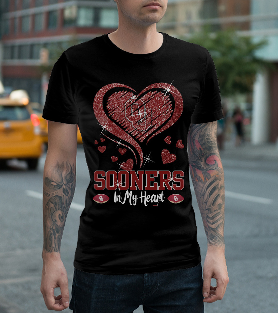 Sooners In My Heart OU Football Love Sparkle Hearts T-Shirt