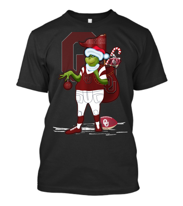 Grinchxmas Oklahoma Sooners Santa Football Sack T-Shirt
