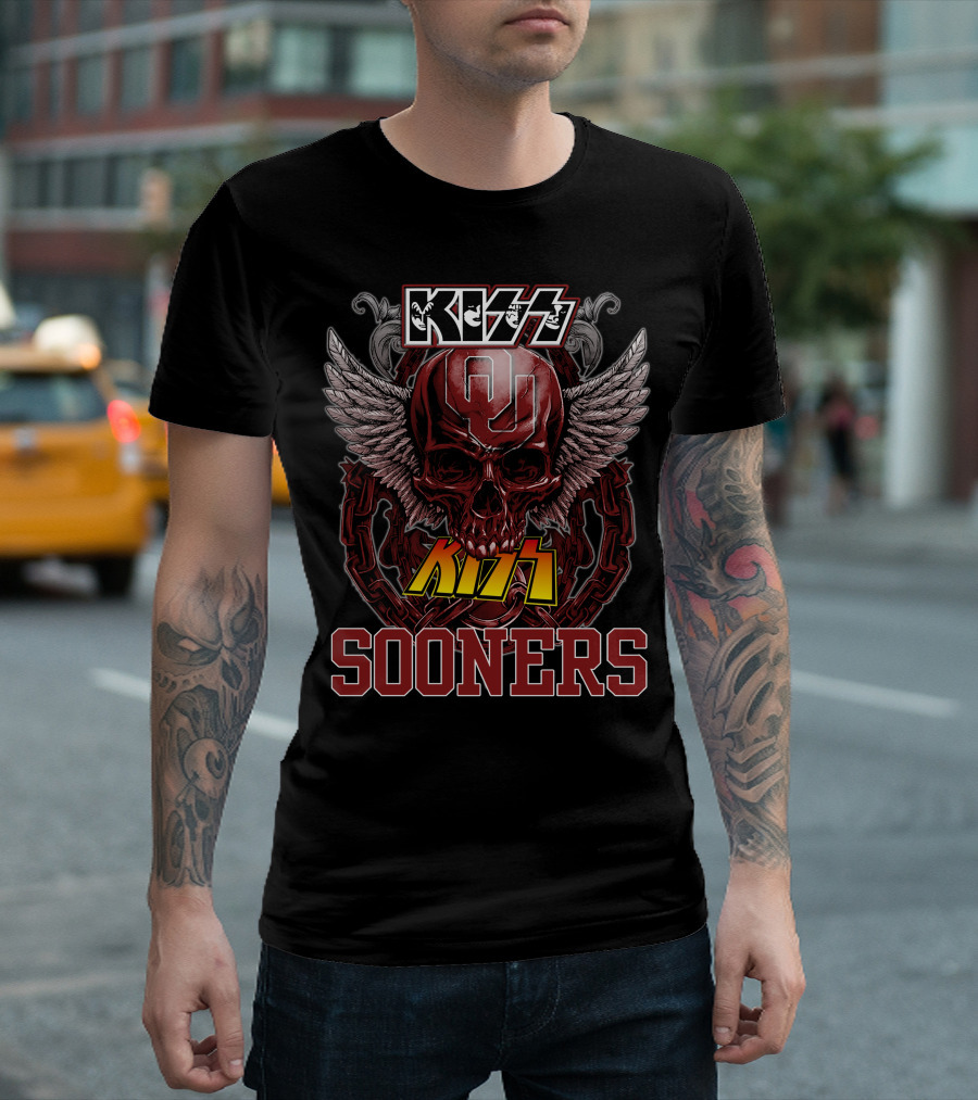 Kiss Oklahoma Sooners OU Skull Wings T-Shirt