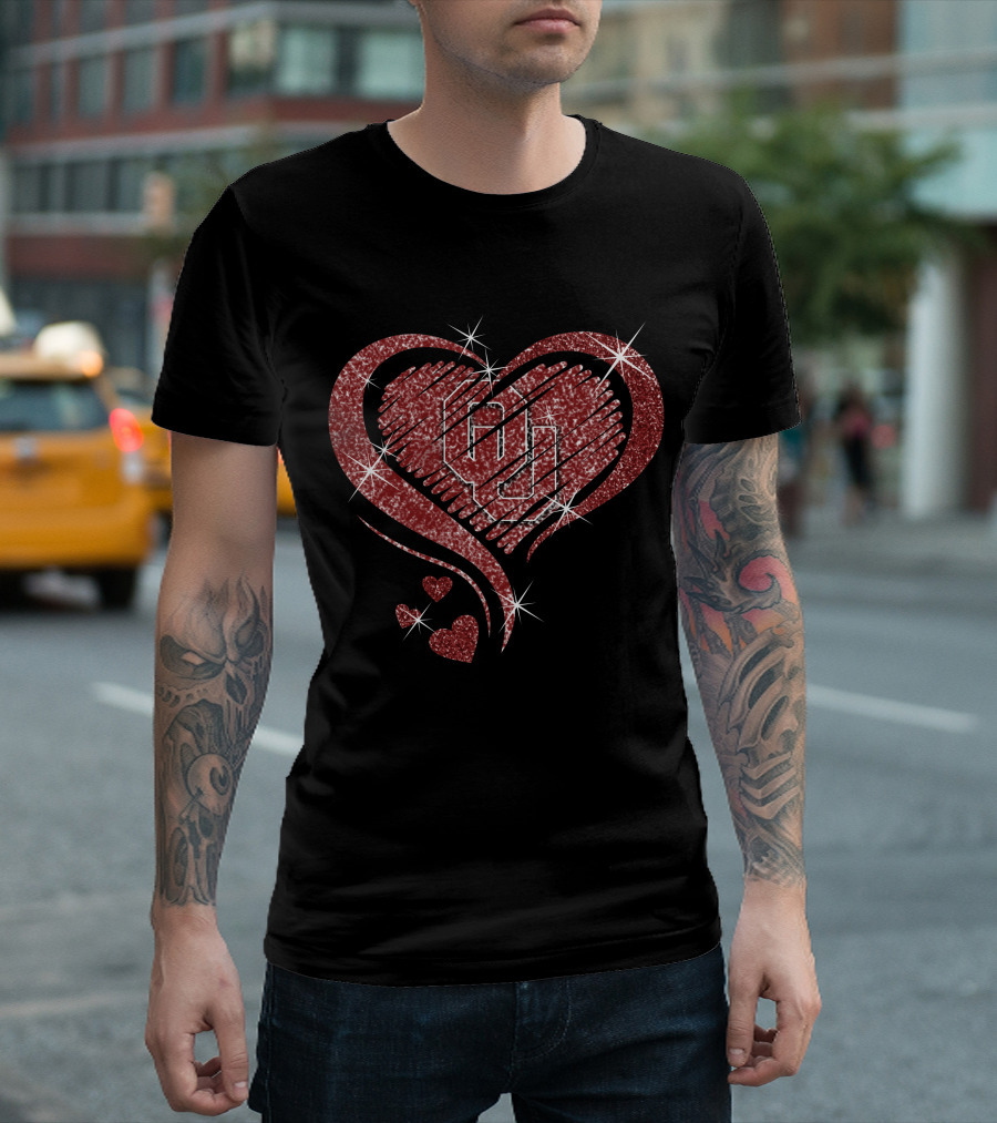 Heart Diamond OU Oklahoma Sooners Sparkle T-Shirt