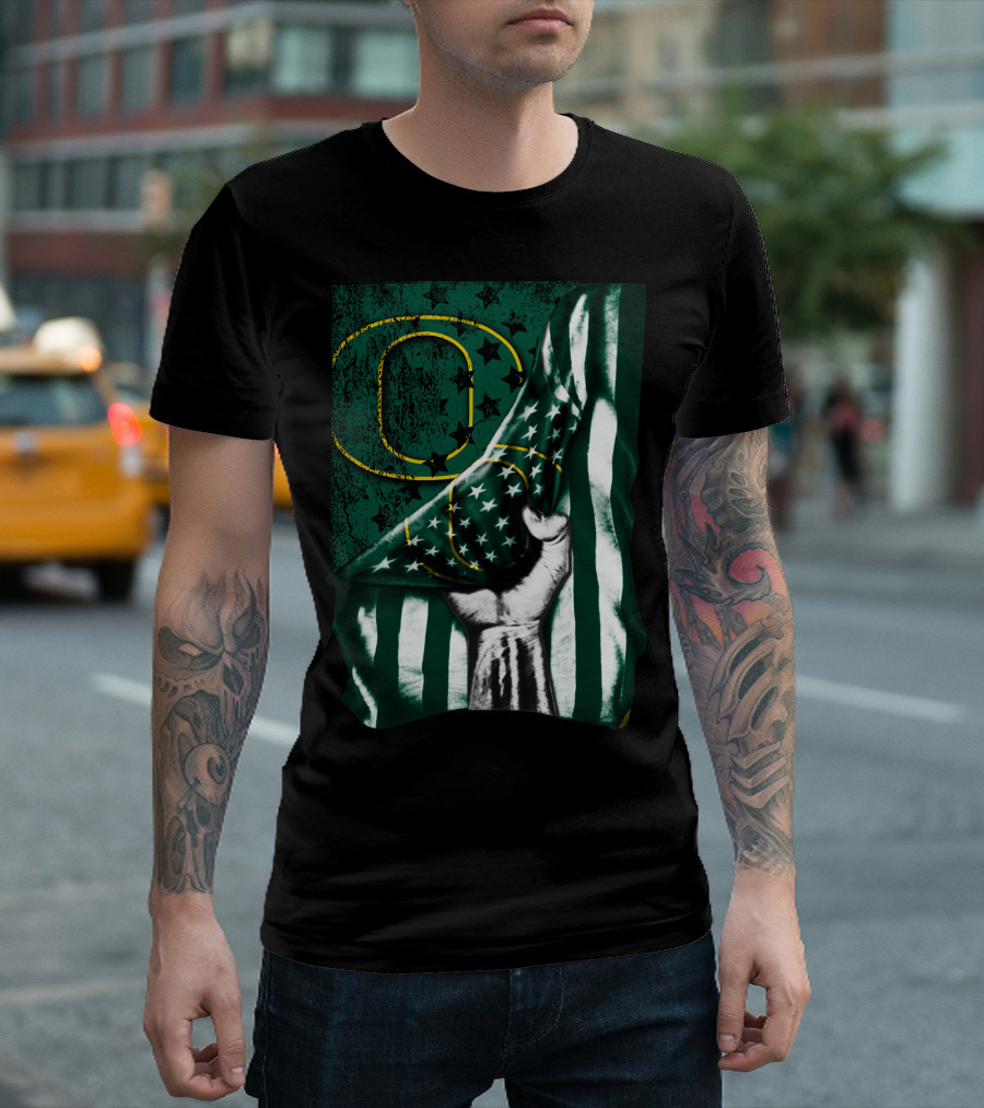 Oregon Ducks American Flag Fist and Stars T-Shirt