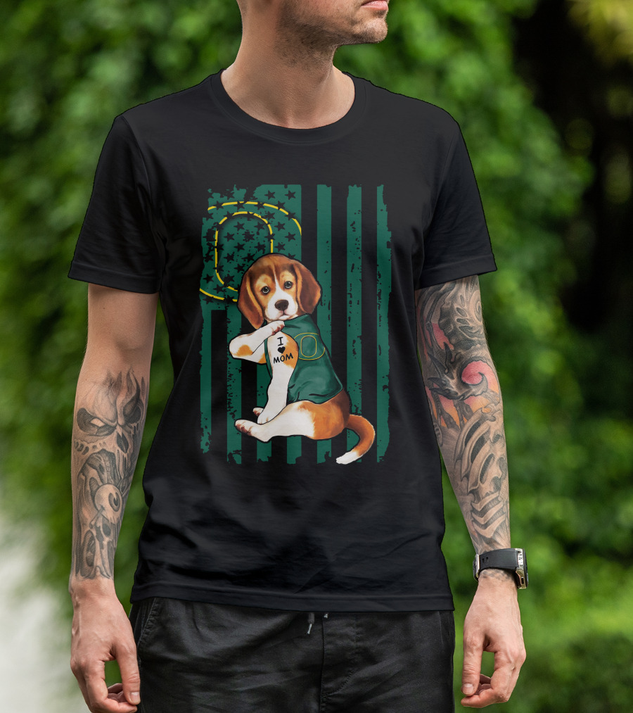 Beagle I Love Mom Oregon Ducks American Flag T-Shirt