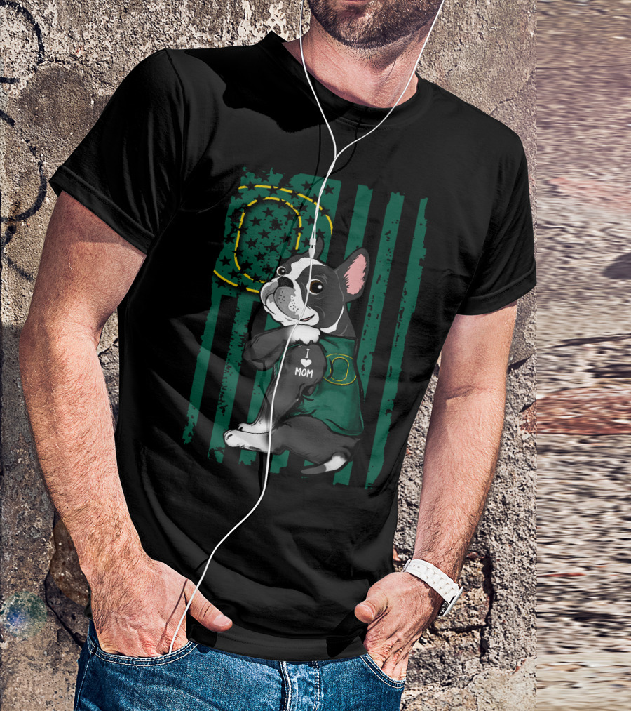 Boston Terrier I Love Mom Oregon Ducks T-Shirt