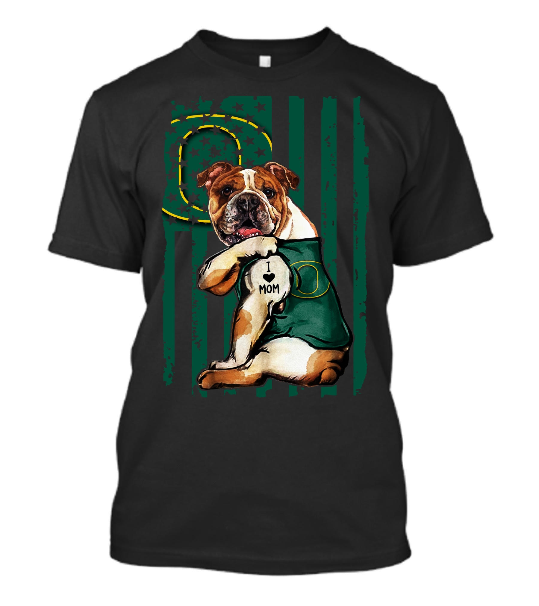 Bulldog I Love Mom Oregon Ducks Stars And Stripes Flag T-Shirt