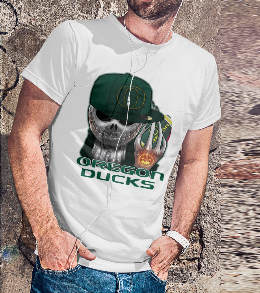 Oregon Ducks Jack Skellington Skull Halloween Football T-Shirt