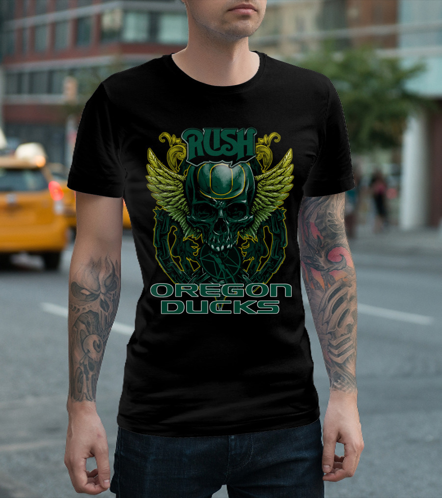 Rush Oregon Ducks Winged Skull Emblem T-Shirt