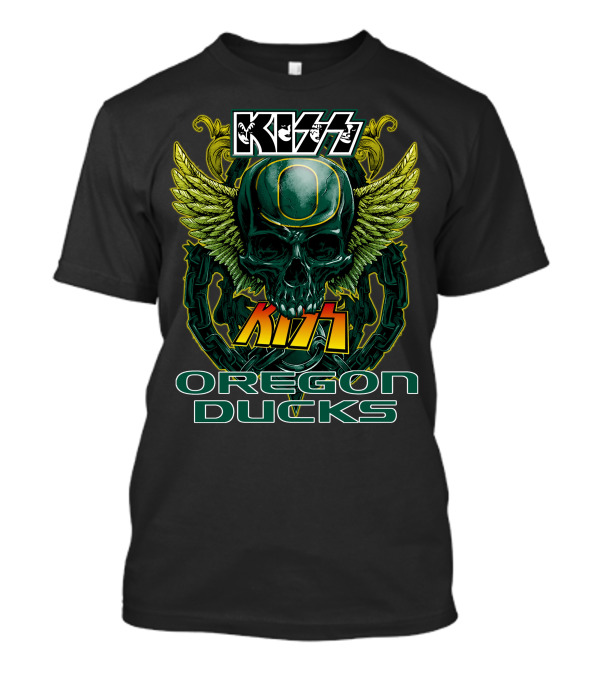 Kiss Oregon Ducks Skull Helmet Wings T-Shirt