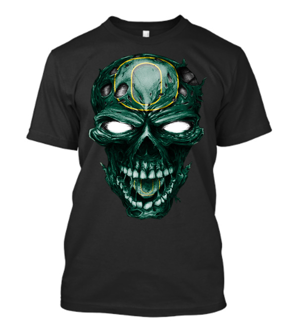 Skull Oregon Ducks Green Zombie Head With Neon O T-Shirt