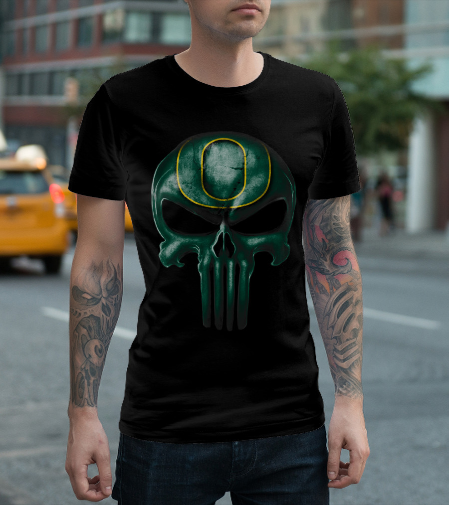 Skull Oregon Ducks Logo Dark Green T-Shirt