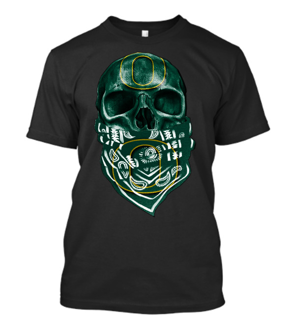 Skull With Oregon Ducks O Logo Bandana T-Shirt