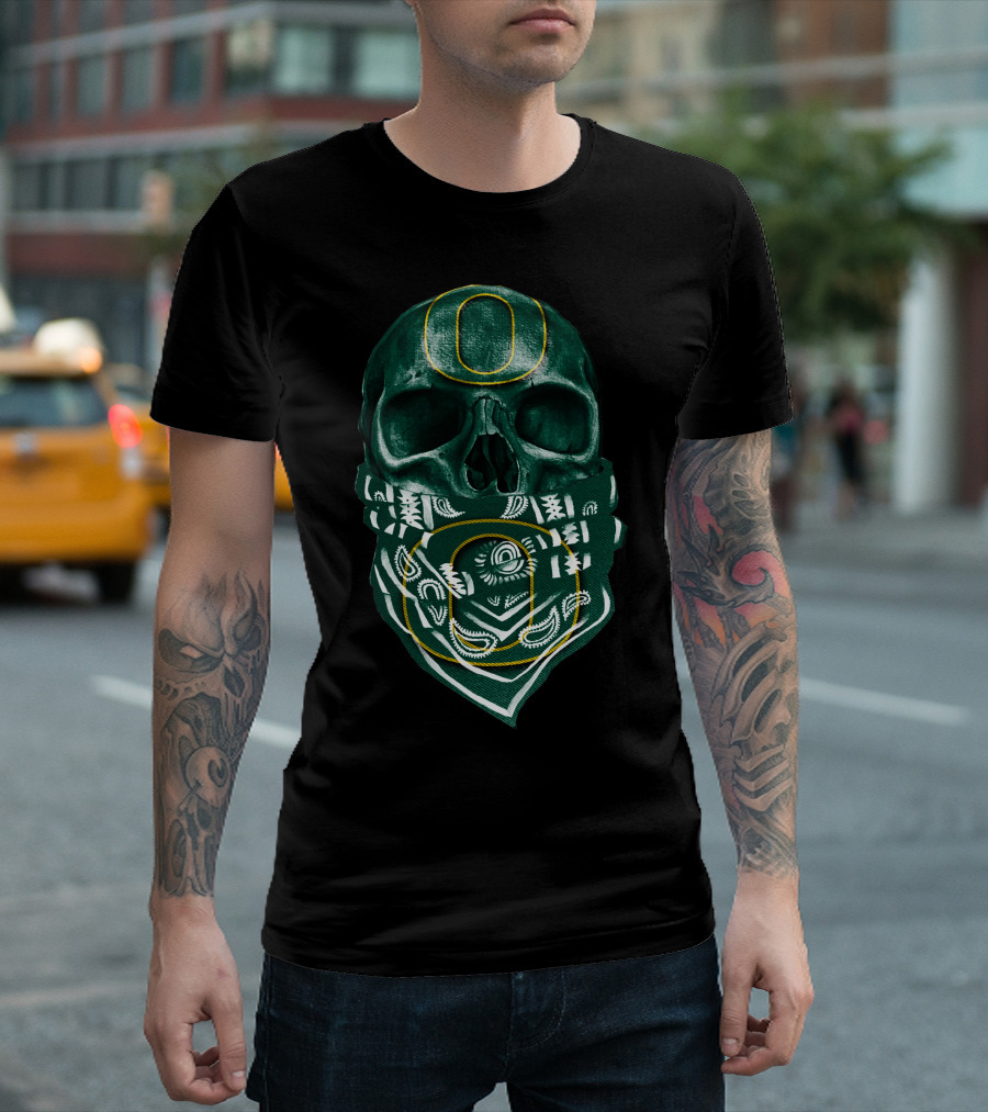 Skull With Oregon Ducks O Logo Bandana T-Shirt