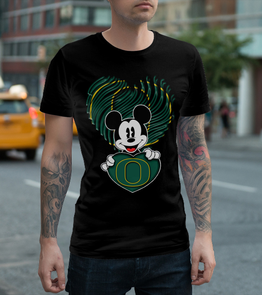 Mick Oregon Ducks Fingerprint Heart T-Shirt