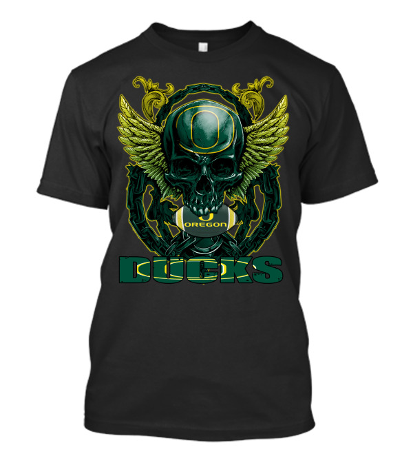SkullFB Oregon Ducks Football Skull Design With Wings And Chains T-Shirt