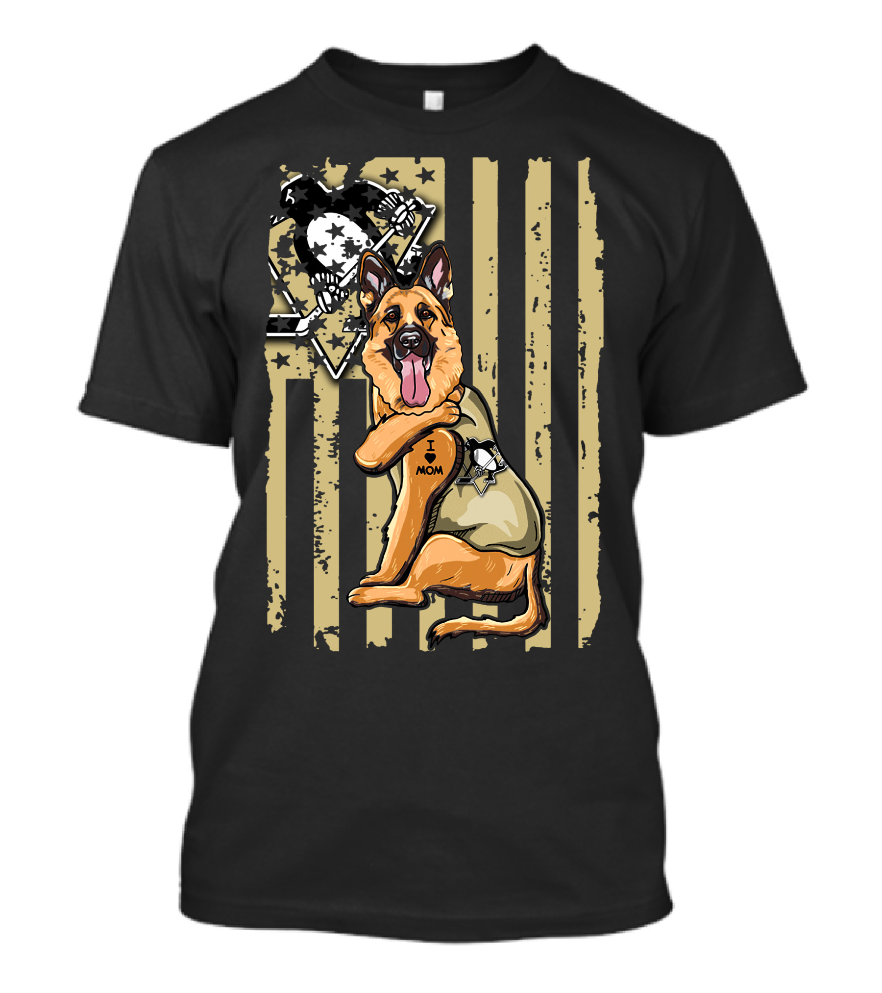 German Shepherd I Love Mom Pittsburgh Penguins Flag T-Shirt