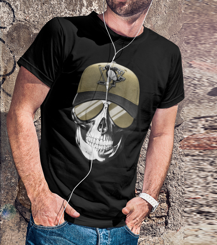 Pittsburgh Penguins Skull Hat Hockey Fan T-Shirt