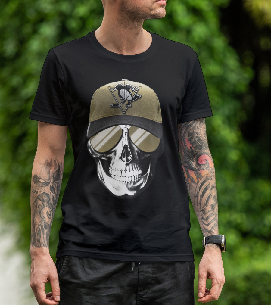 Pittsburgh Penguins Skull Hat Hockey Fan T-Shirt