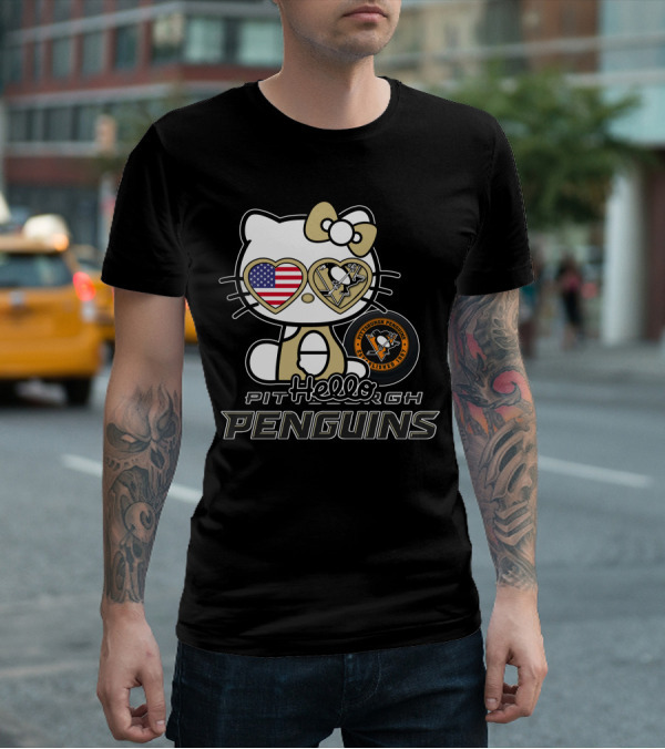 Hellokitty Pittsburgh Penguins USA Heart Fan Gear T-Shirt
