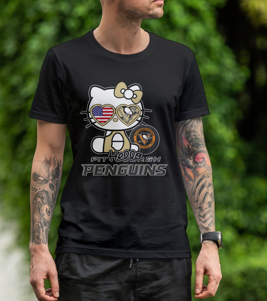 Hellokitty Pittsburgh Penguins USA Heart Fan Gear T-Shirt