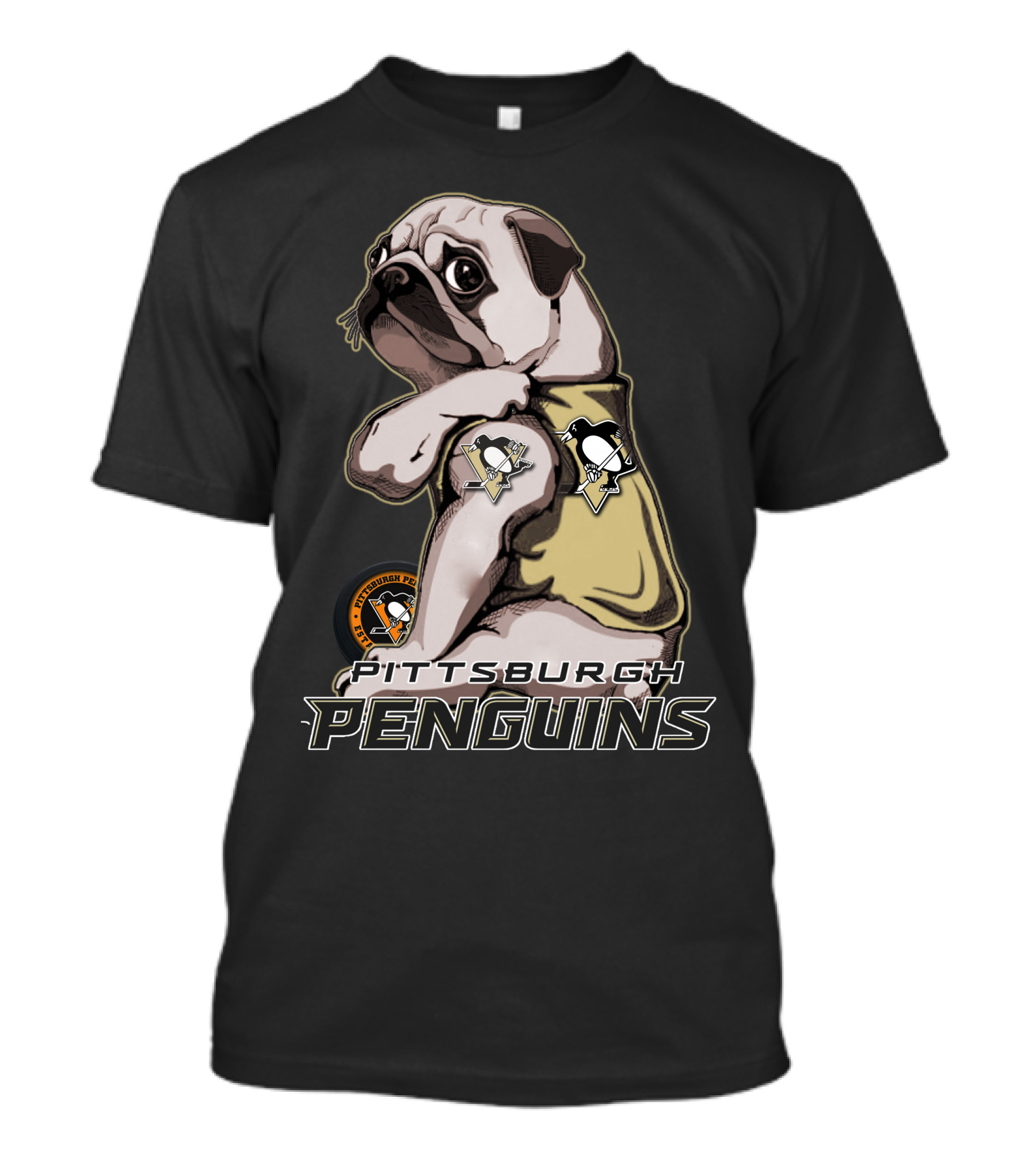 Pug Wearing Pittsburgh Penguins Hockey T-Shirt