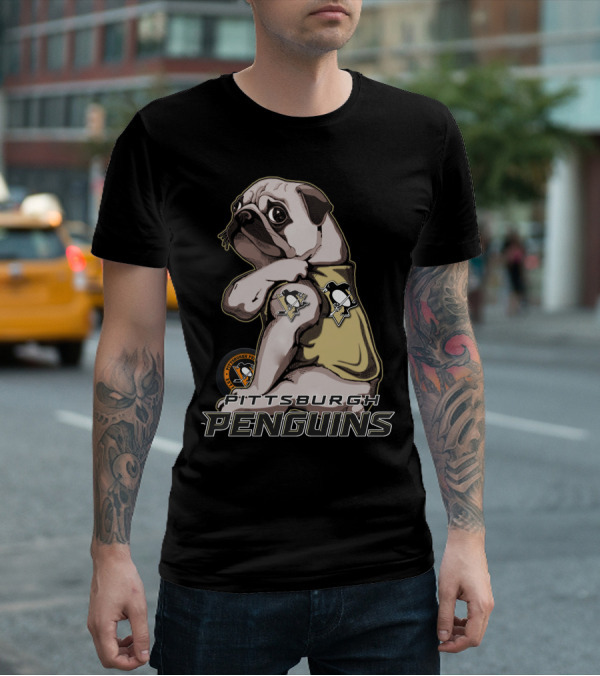 Pug Wearing Pittsburgh Penguins Hockey T-Shirt