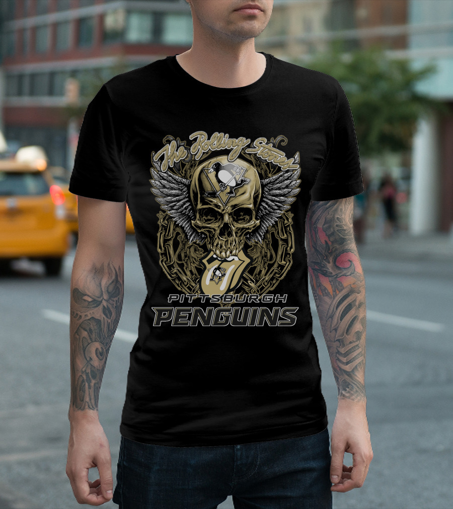 The Rolling Stones Pittsburgh Penguins Skull And Wings Logo Collaboration T-Shirt