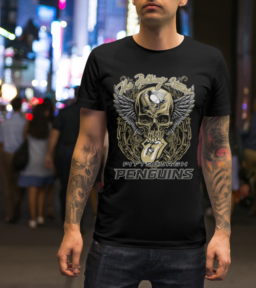 The Rolling Stones Pittsburgh Penguins Skull And Wings Logo Collaboration T-Shirt
