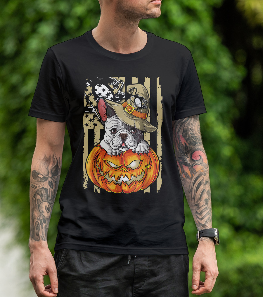 Hlw Bulldog Pumpkin Pittsburgh Penguins Halloween T-Shirt