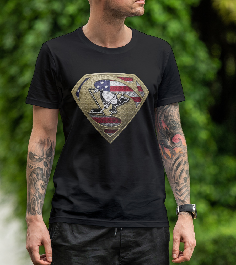 Pittsburgh Penguins American Flag Superman Shield T-Shirt