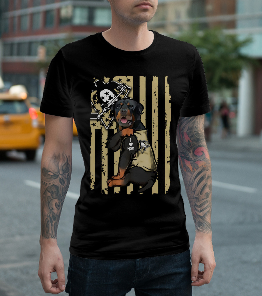 Rottweiler Loves Pittsburgh Penguins Hockey Mom T-Shirt