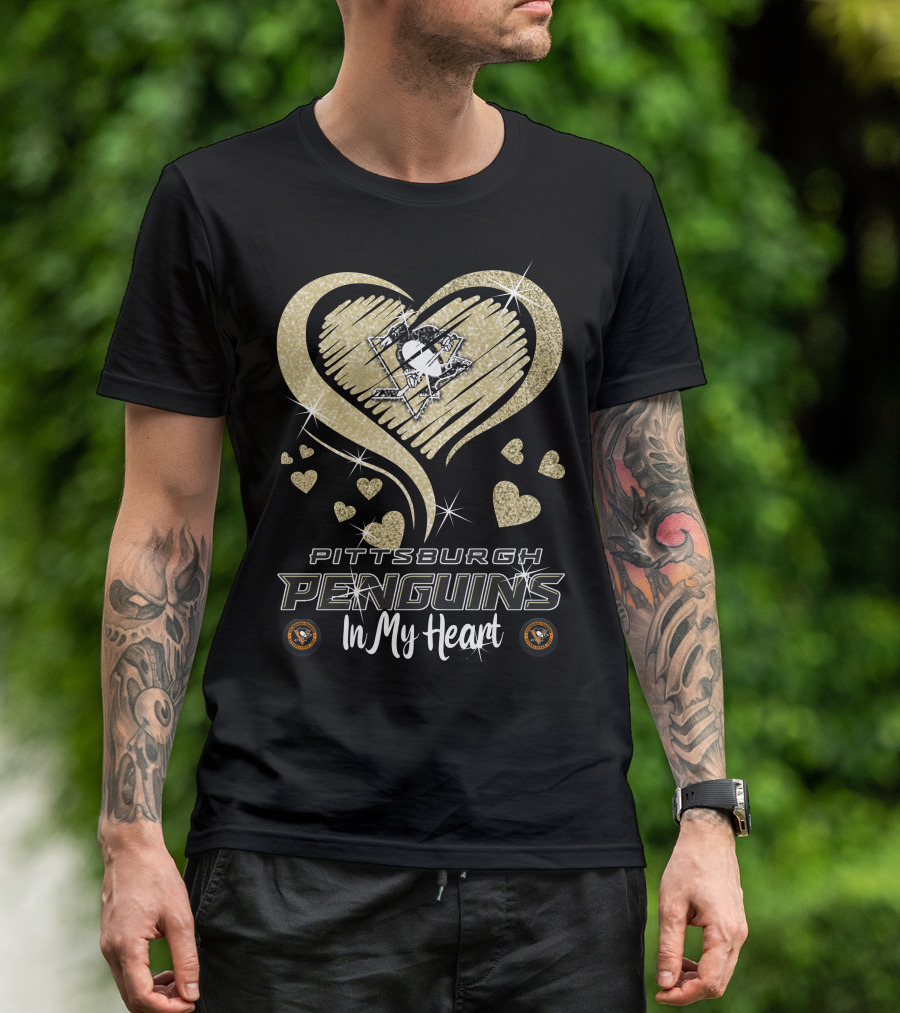 Pittsburgh Penguins Heart Logo Glitter In My Heart T-Shirt