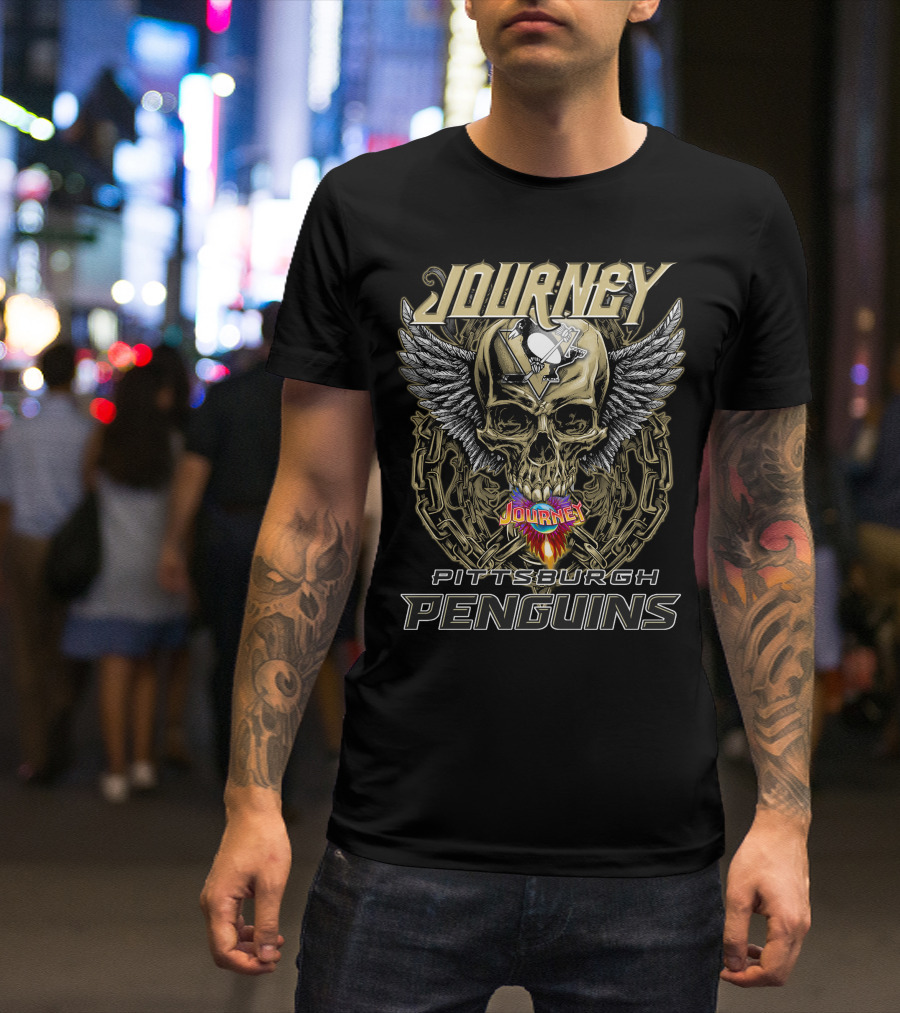 Journey Pittsburgh Penguins Skull Wings Chains T-Shirt