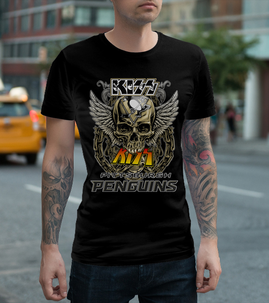 Kiss Pittsburgh Penguins Skull Wings Chains T-Shirt
