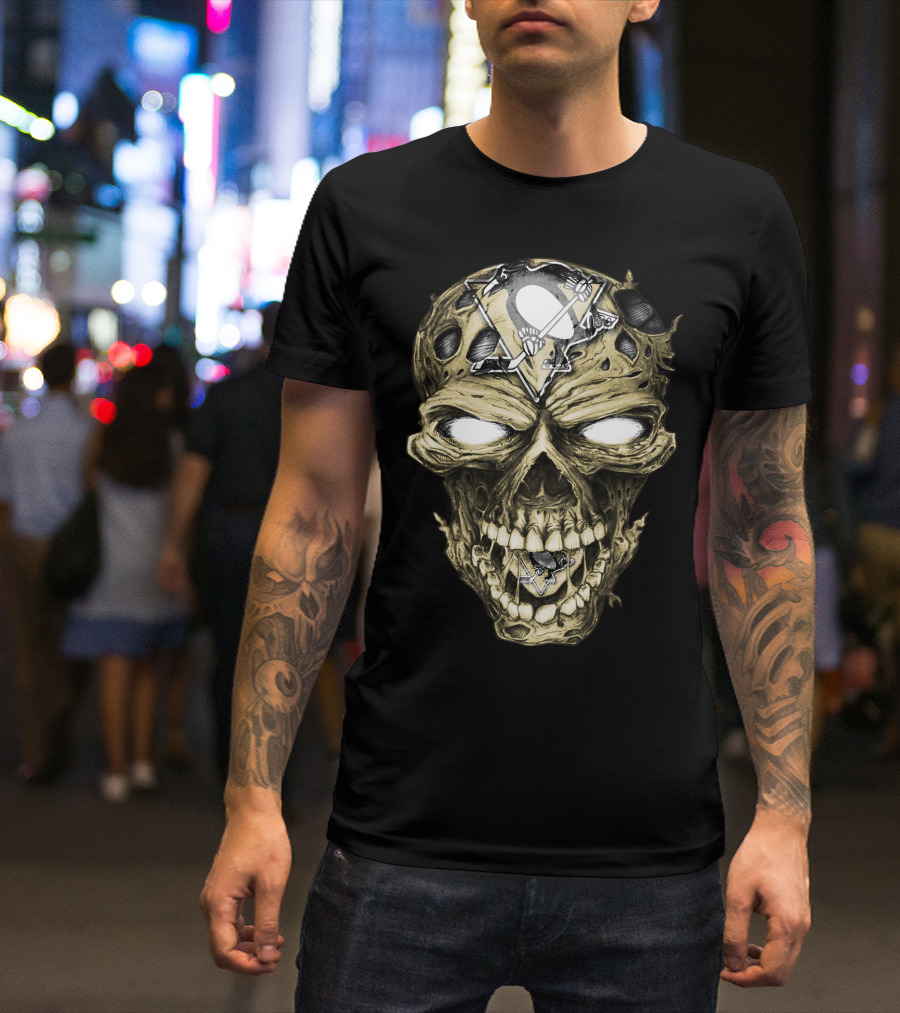 Pittsburgh Penguins Skull With Team T-Shirt
