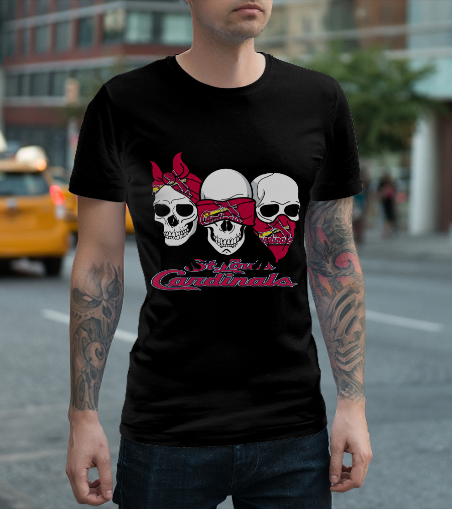 3 Skull St. Louis Cardinals Bandana Skull T-Shirt