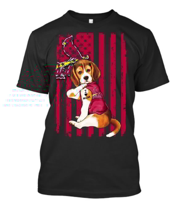 Beagle I Love Mom St. Louis Cardinals Red Stripes T-Shirt