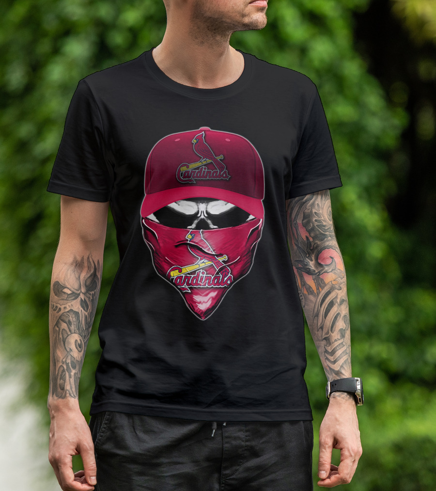 Skull With St. Louis Cardinals Cap And Bandana T-Shirt