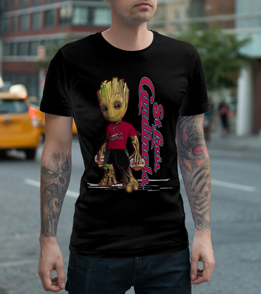 Groot St. Louis Cardinals Baseball Fan Character With Team Logo And Baseballs T-Shirt
